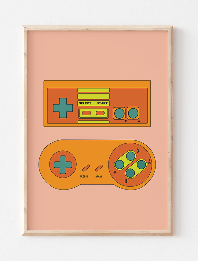 Retro Controllers Print - NES + SNES
