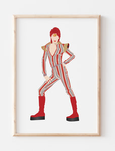 David Bowie Minimalist Print - Ziggy Stardust (Striped Jumpsuit)
