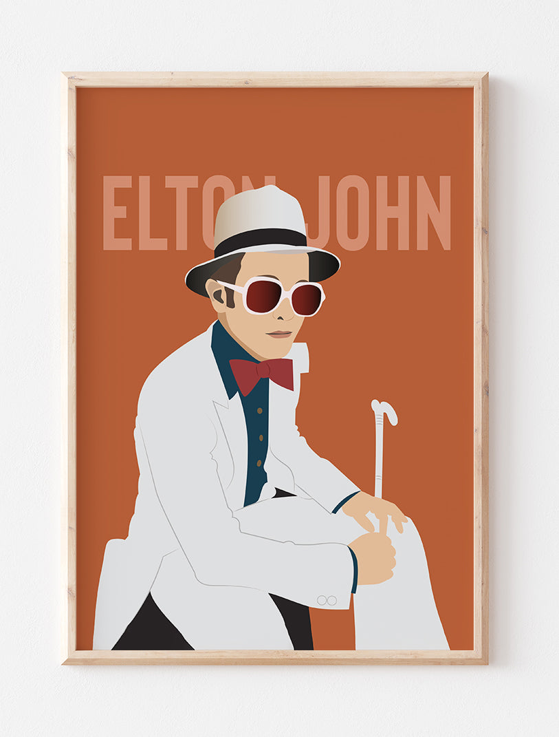 Elton John White Suit Minimalist Print