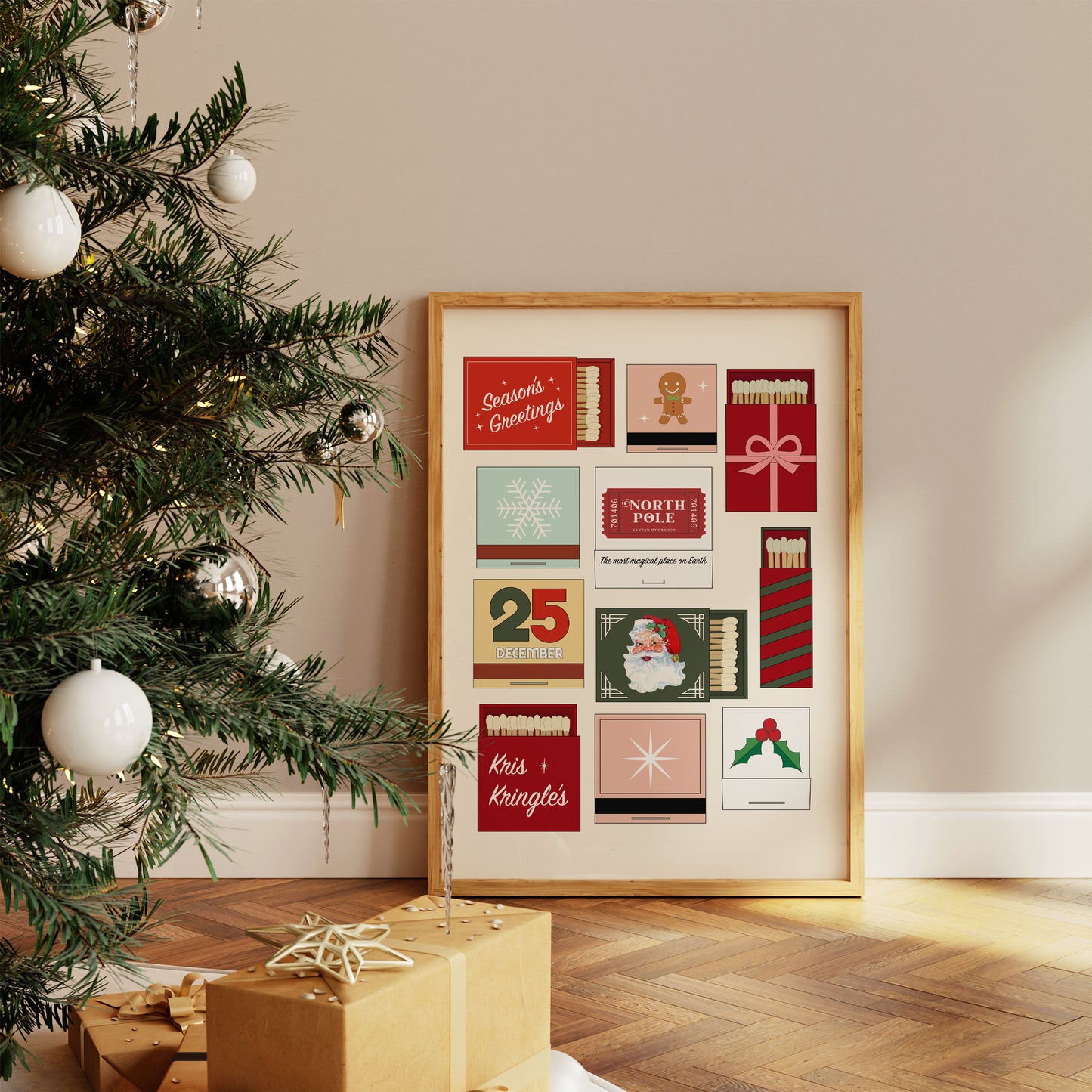 Retro Christmas Matchbooks Print