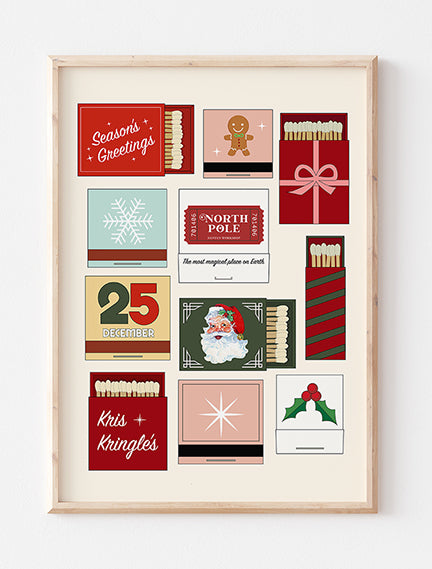 Retro Christmas Matchbooks Print