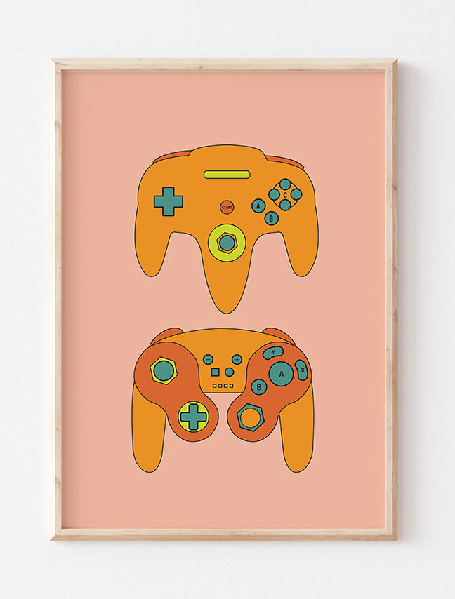 Retro Controllers Print - N64 + Gamecube